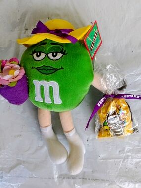 M&M'S Green Plush Doll with Yellow Hat and Purple Accents